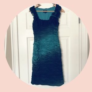 ADRIANNA PAPELL blue black ruched ombré dress 4